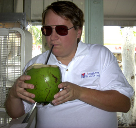 Glenn drinking coco frio
